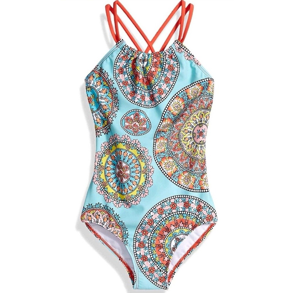 Kanu Surf Girls' Jasmine Beach‎ Sport Halter One Piece Swimsuit, Multi Sz 14